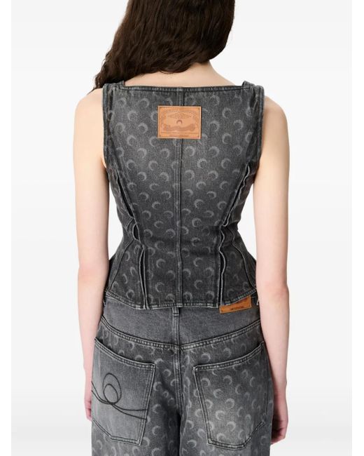 MARINE SERRE Black Moon Denim Bustier Top