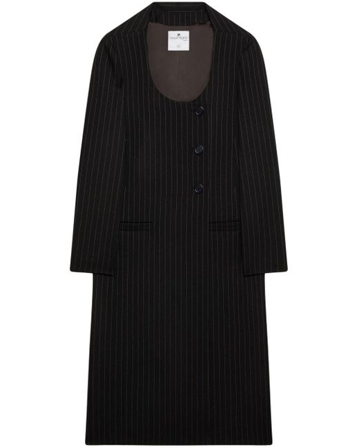 Courreges Black Pinstriped Virgin Wool Single-breasted Coat