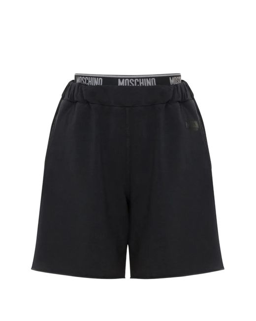 Moschino Black Logo-Waistband Raw-Cut Shorts
