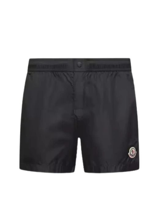Moncler Black Logo-Patch Swim Shorts for men
