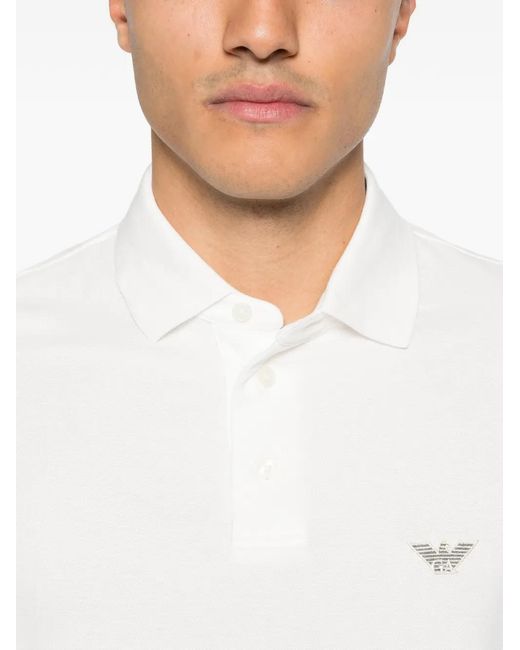 Emporio Armani White Logo-Embroidered Polo Shirt for men