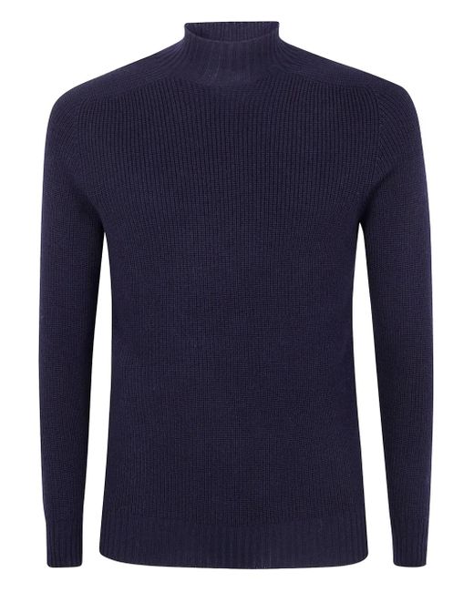 Gran Sasso Blue Ribbed High-Neck Sweater for men