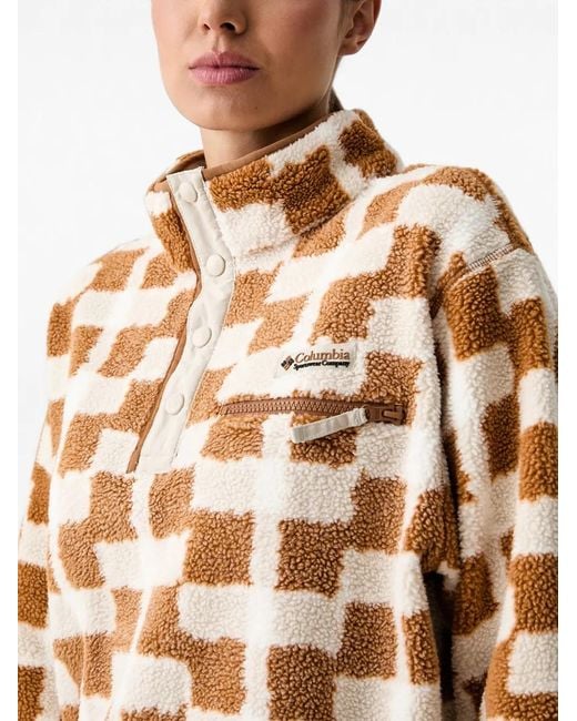 Columbia Brown Helvetia Checkerboard Fleece Sweater
