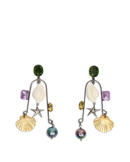 Bimba Y Lola Metallic Aged Seashell And Crystals Earrings