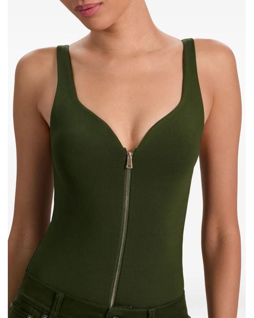 Alice + Olivia Green Eve Front-Zip Jumpsuit