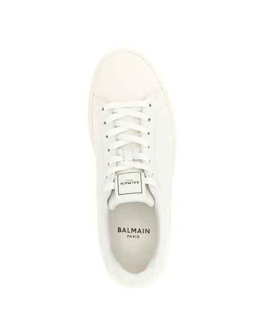 Balmain White B-Court Smooth Leather Trainers for men