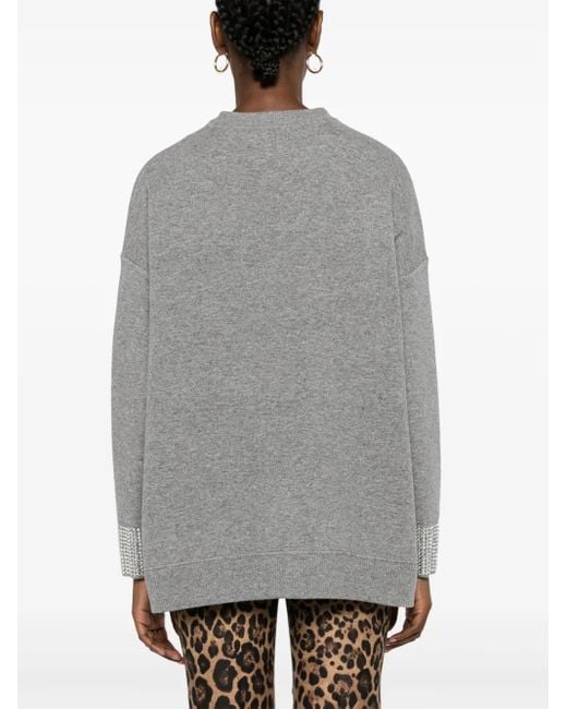 Valentino Garavani Gray Rhinestone-Embellished Wool Jumper