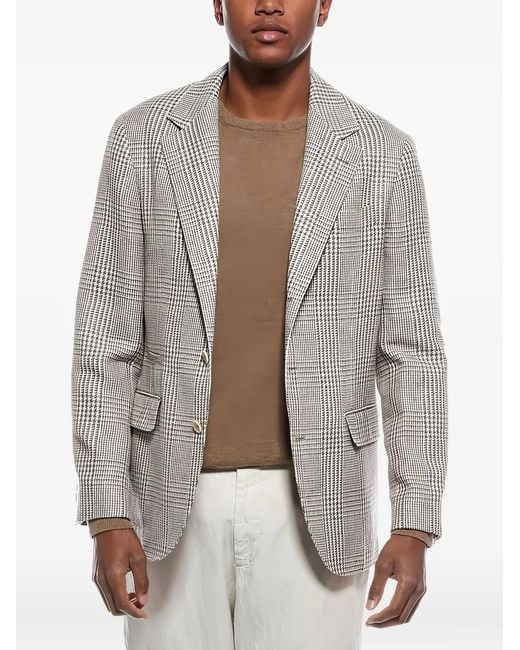 Brunello Cucinelli Gray Flap-Pocket Checked Blazer for men
