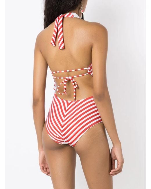 Amir Slama Red Striped Halterneck Swimsuit