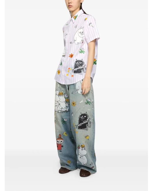 Acne White Graphic-Print Striped Shirt