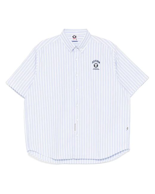 Aape By A Bathing Ape White Aapenow Moonface-Logo Striped Shirt for men