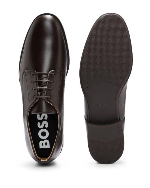 Boss Brown Almond-toe Leather Derby Shoes for men