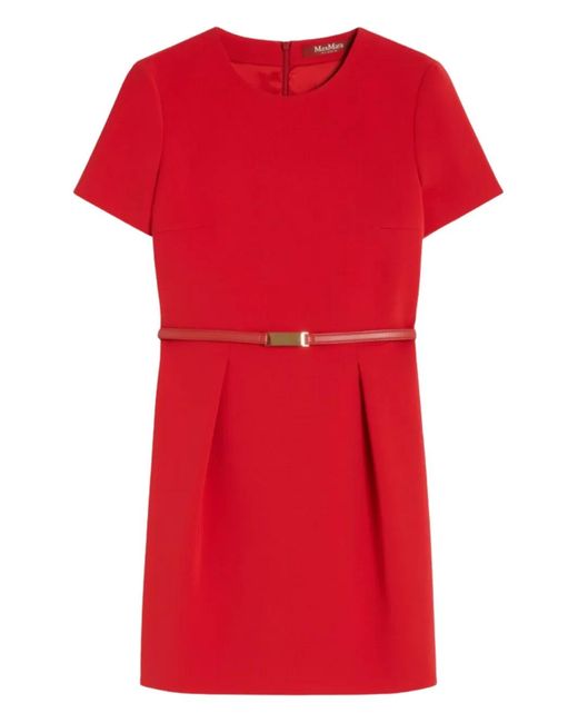 Max Mara Red Short-sleeve Belted Mini Dress