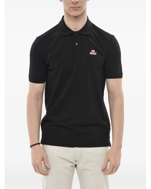 DIESEL Black Logo-Print Short-Sleeve Polo Shirt for men