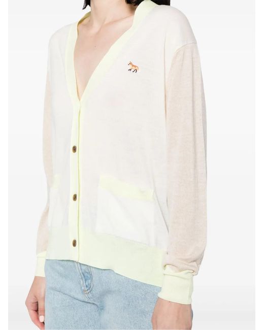 Maison Kitsuné Natural Baby Fox-Embroidered Wool Cardigan