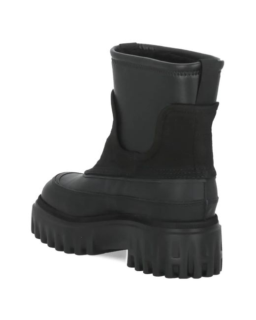 Hogan Black Embossed Logo Raised Sole Boots