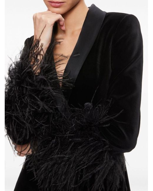 Mini-robe À Double Boutonnage En Velours À Finitions En Plumes Et En Satin Latoya Alice + Olivia en coloris Black