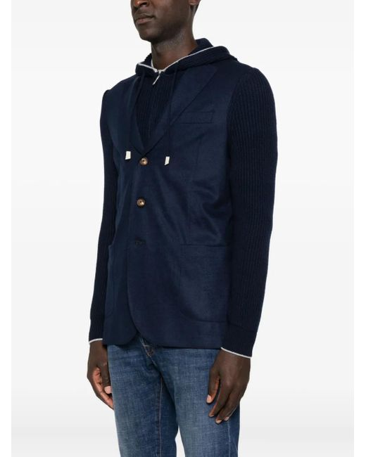 Eleventy Blue Ribbed Hooded Jacket for men