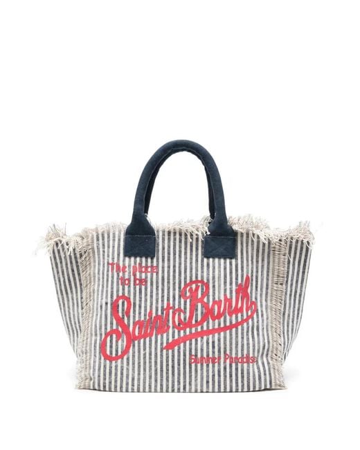 Mc2 Saint Barth Pink Vanity Striped Frayed Beach Bag