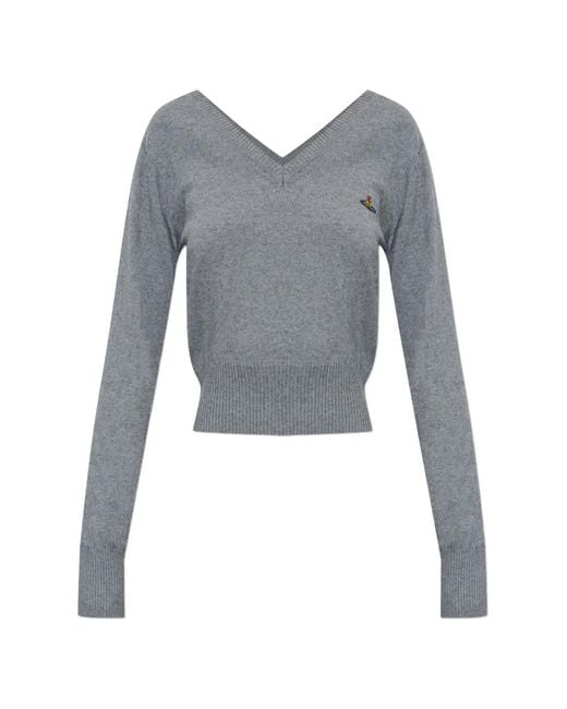 Vivienne Westwood Gray Beatrice V-Neck Sweater