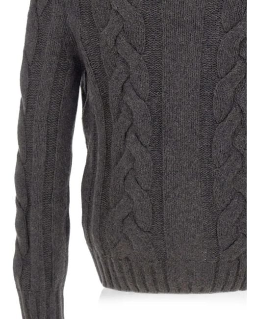 Gran Sasso Gray Cable-Knit Shawl-Collar Sweater for men