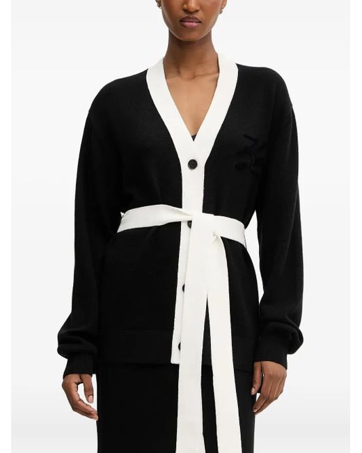 Cardigan Con Logo E Inserti A Contrasto di Karl Lagerfeld in Black