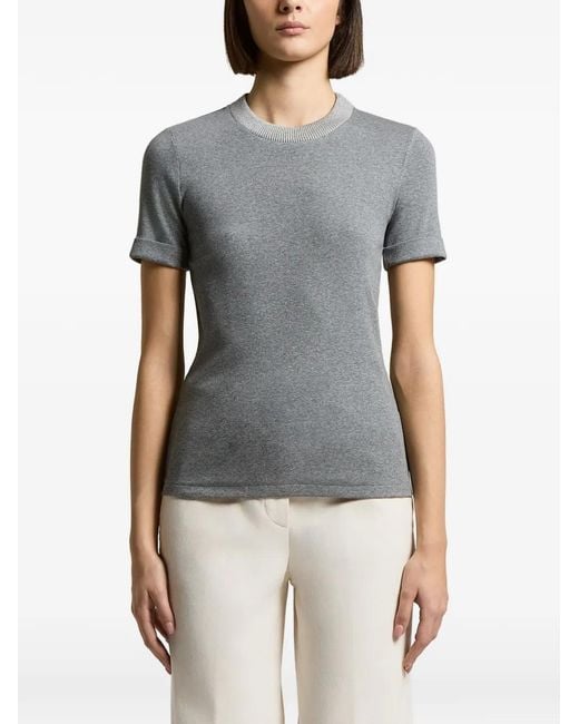 Peserico Gray Ribbed-Knit Short-Sleeve T-Shirt