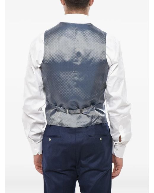Corneliani Blue Geometric-Pattern Silk Waistcoat for men