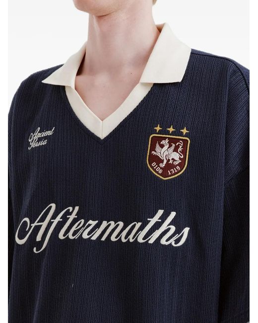AFTERMATHS Blue Logo-Embroidered V-Neck Top for men