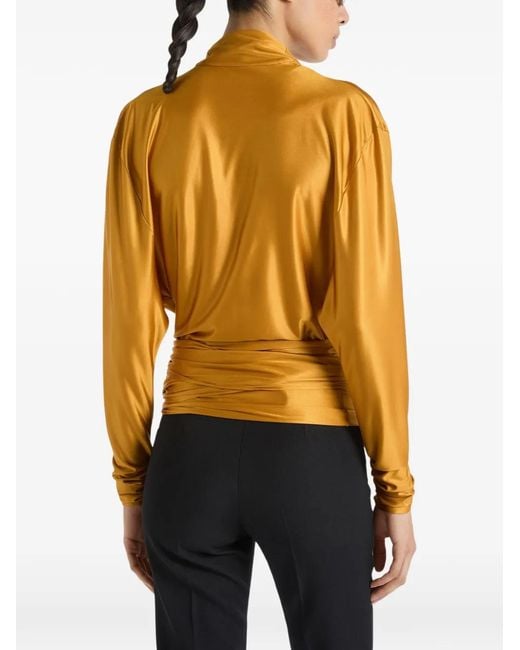 Balmain Metallic Flowy Jersey Tie-Front Blouse