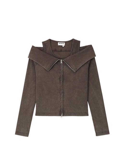 Musium Div. Brown Cold-Shoulder Ribbed Top