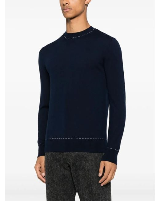 Eleventy Blue Decorative-Stitching Sweater for men