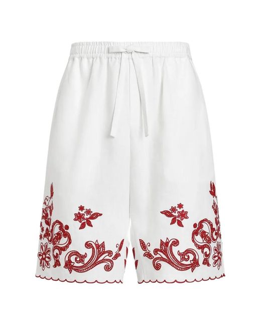 Dolce & Gabbana White Embroidered Linen Vanity Bermuda for men