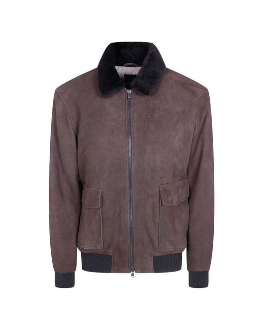Barba Napoli Brown Boston Shearling-Collar Calf Suede Jacket for men