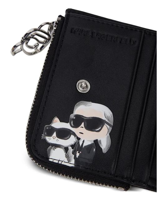 Karl Lagerfeld Black Ikon Logo-Plaque Bifold Wallet