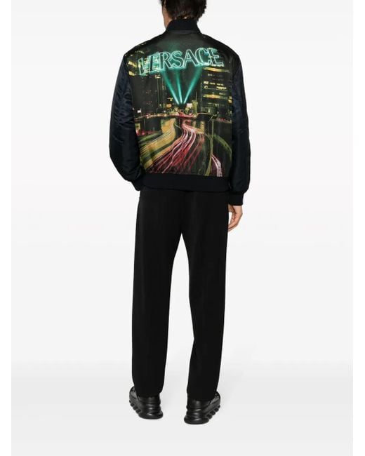Versace Black Graphic-Print Bomber Jacket for men