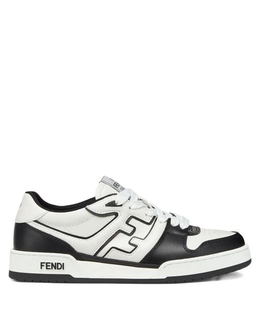 Fendi White Leather Panelled Lace-Up Sneakers for men