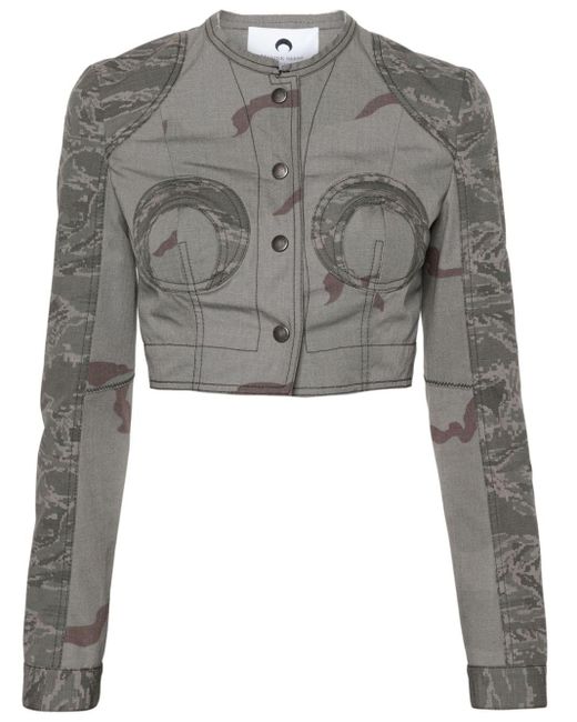MARINE SERRE Gray Regenerated Cropped-Jacke mit Camouflage-Print