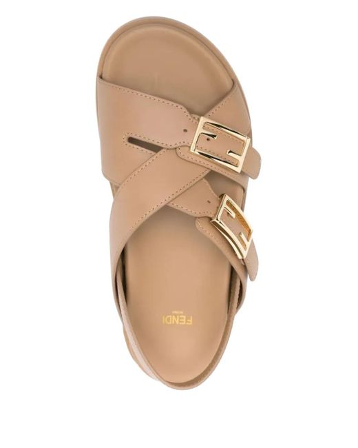 Fendi Natural Feel Buckle-Strap Leather Sandals