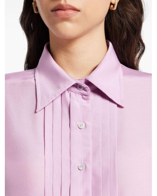 Tom Ford Pink Plissé-detailed Silk Shirt