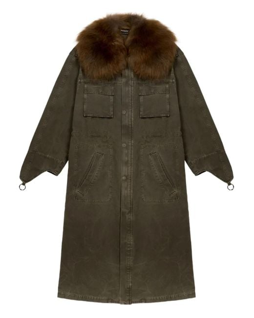 Blumarine Green Fur-Collar Parka Coat