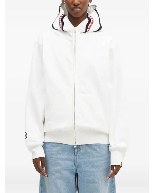 Felpa Shark Con Zip E Cappuccio di A Bathing Ape in White