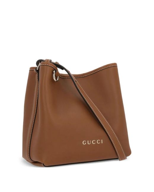 Gucci Brown Embroidered-Logo Bucket Bag