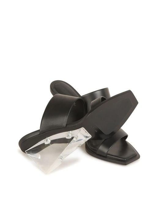 McQueen Black Plexi Runway Leather Wedge Sandals