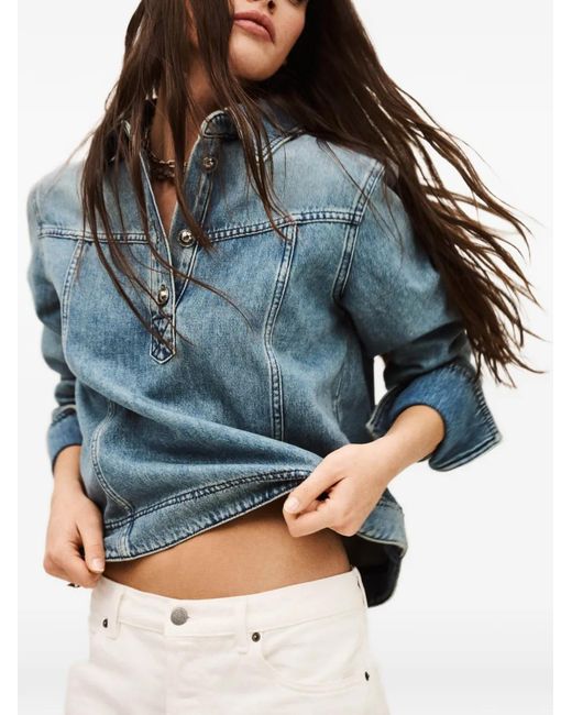 Ba&sh Blue Tavy Buttoned Polo Top
