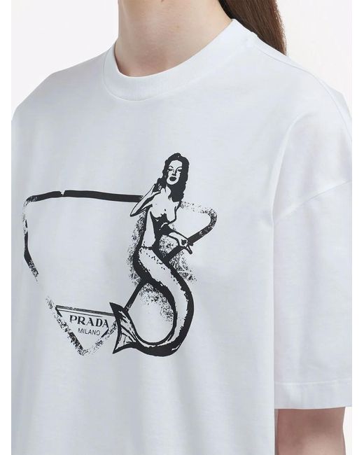 Prada Gray Mermaid And Logo Print Oversize T-shirt