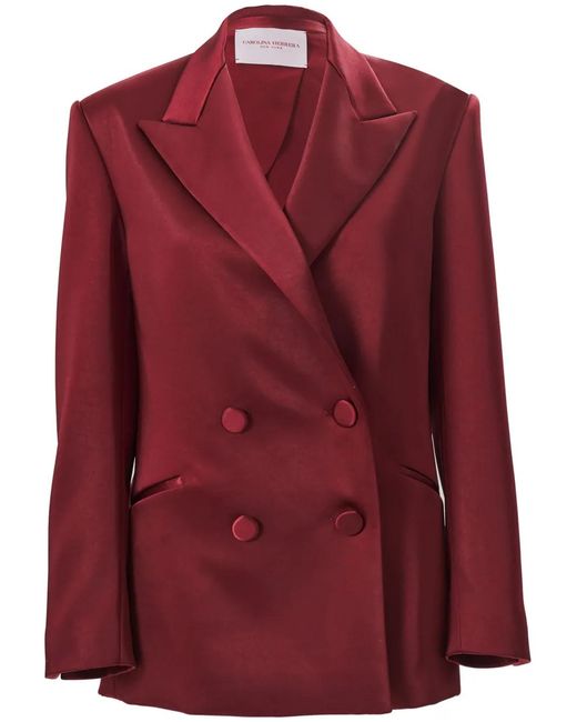 Carolina Herrera Red Double-Breasted Satin Blazer