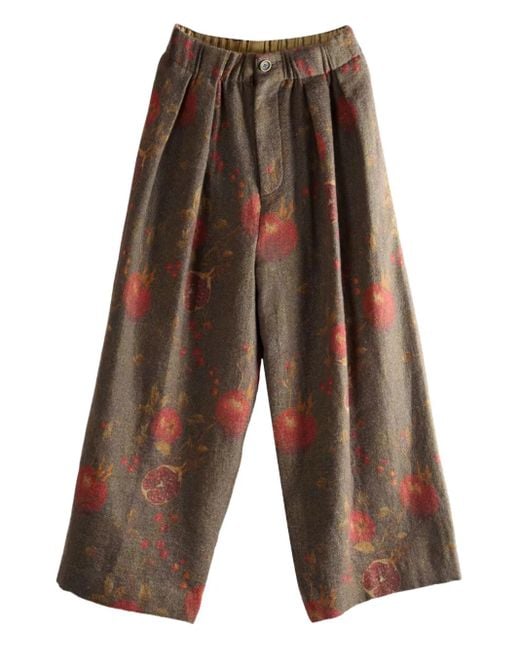 Uma Wang Brown Pomegranate Print Pleated Trousers