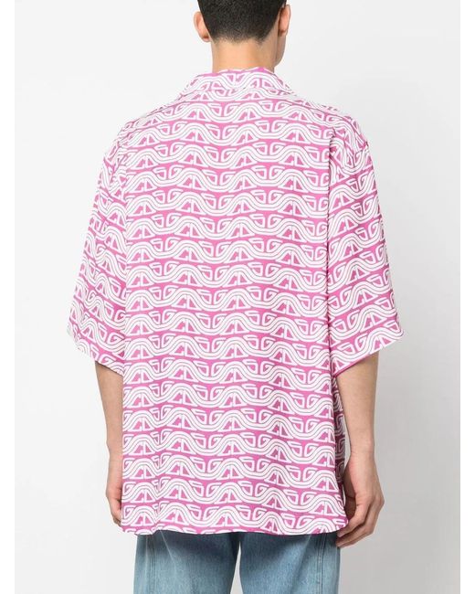 Gcds Pink Wave Printed Bowling Shirt for men