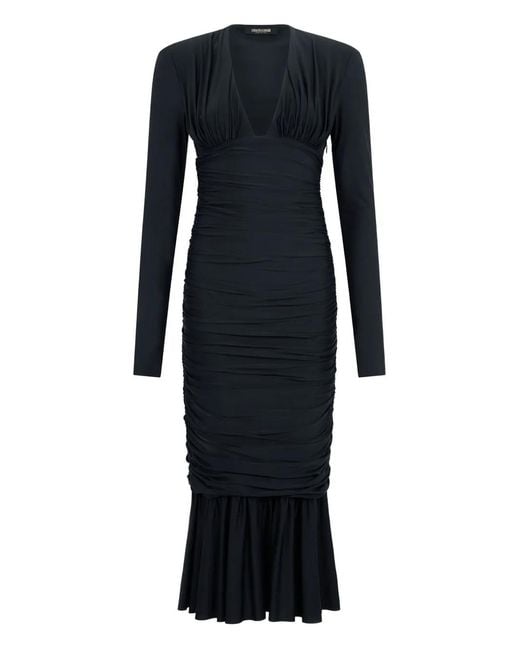 Roberto Cavalli Black Ruched-Detail Midi Dress